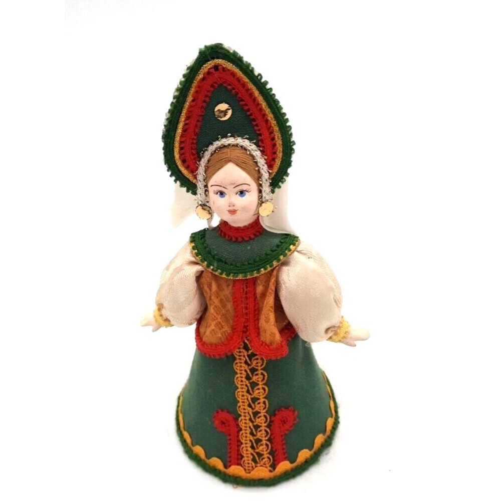 Vintage Russian Folk Art 7" Cone Doll Girl Ornament National Dress